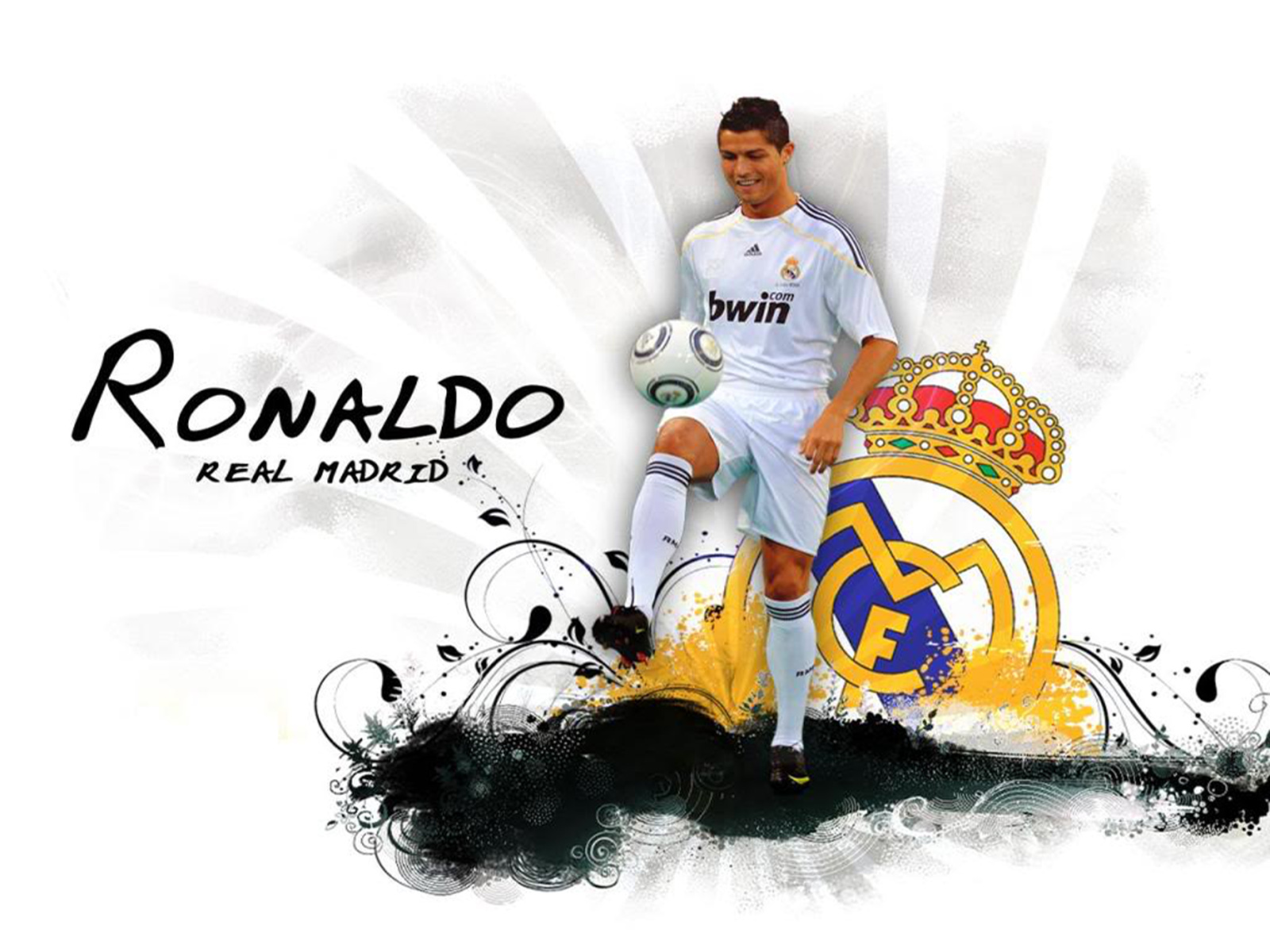 wallpaper de Crisitano Ronaldo y el escudo del Real Madrid