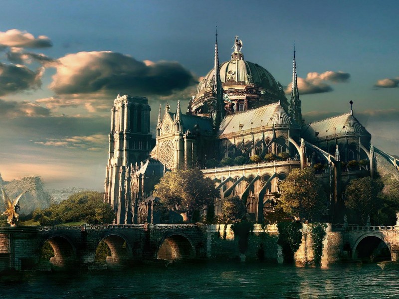 fondo de pantalla hd con un castillo y entorno fantasticos
